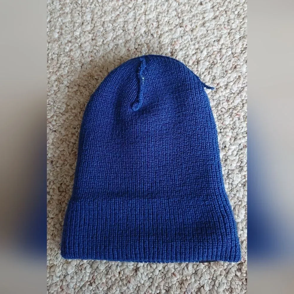 The North Face Blue Knit Logo Cuffed Beanie for youth